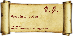 Vasvári Jolán névjegykártya